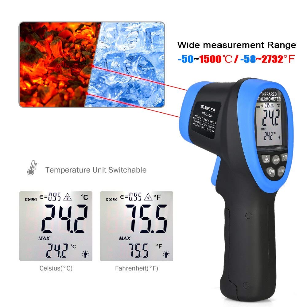 Industrial Laser Thermometer Gun - 赤外線温度計-50 ℃ から1500 ℃ のレーザー高温計1高温計デジタル高温計BT-1500