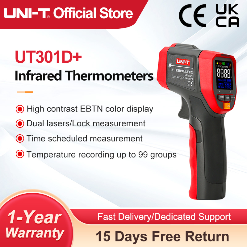 Industrial Laser Thermometer Gun - ユニ-t-デジタル赤外線温度計,非接触,工業用レーザー温度計,ut303d plus,-32 ℃-600 ℃ のデータホールド