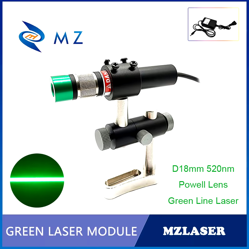 Industrial Laser Diode - パウエルレンズグリーンラインレーザーダイオードモジュール調整可能な焦点D18mm 520nm 100mw 200mw 300mw 12V工業用ブラケットアダプター付き