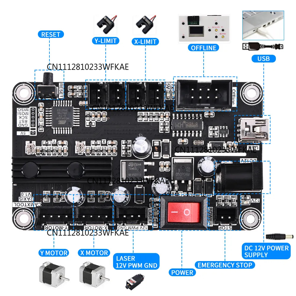 2軸レーザー彫刻機制御ボード Type-Cポート 2軸統合ド - Controller Grbl Board のレビューと価格