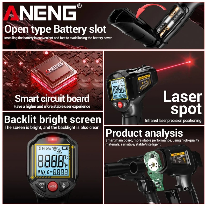 ANENG TH202 工業用ハンドヘルド温度計カーテスト非 - Industrial Laser Thermometer Gun のレビューと価格