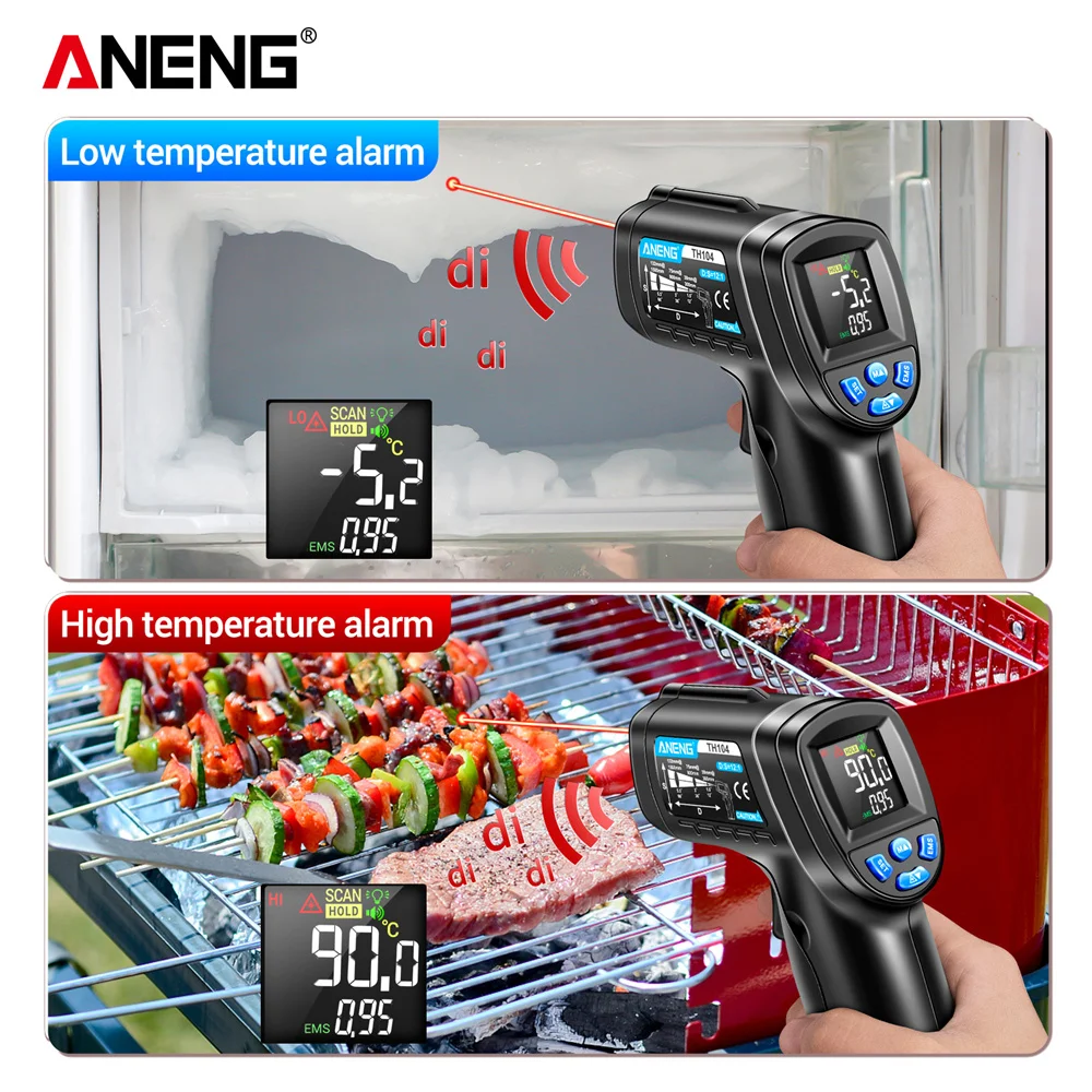 赤外線温度計工業用赤色レーザー温度計ガンVAスクリーンパイロ - Industrial Laser Thermometer Gun のレビューと価格